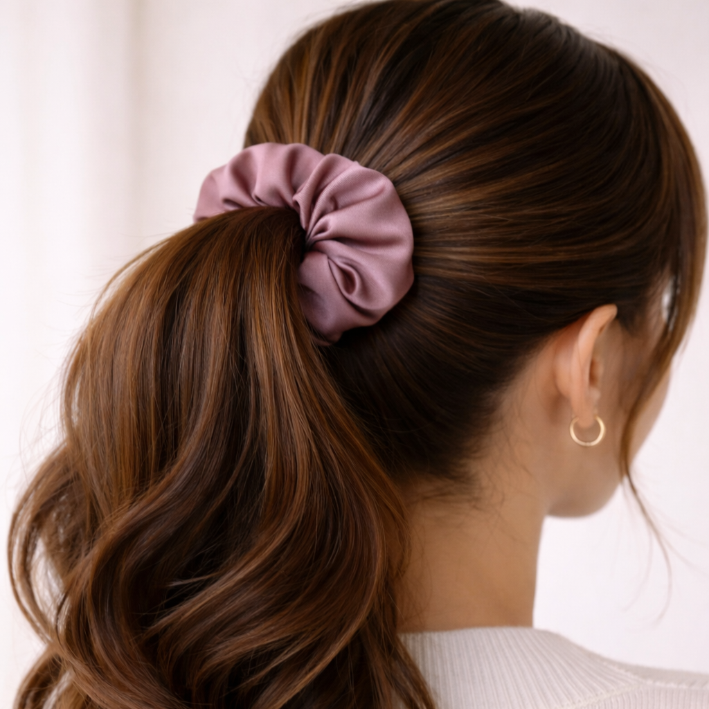 Scrunchie saténová gumička SINOA pudrově růžová3